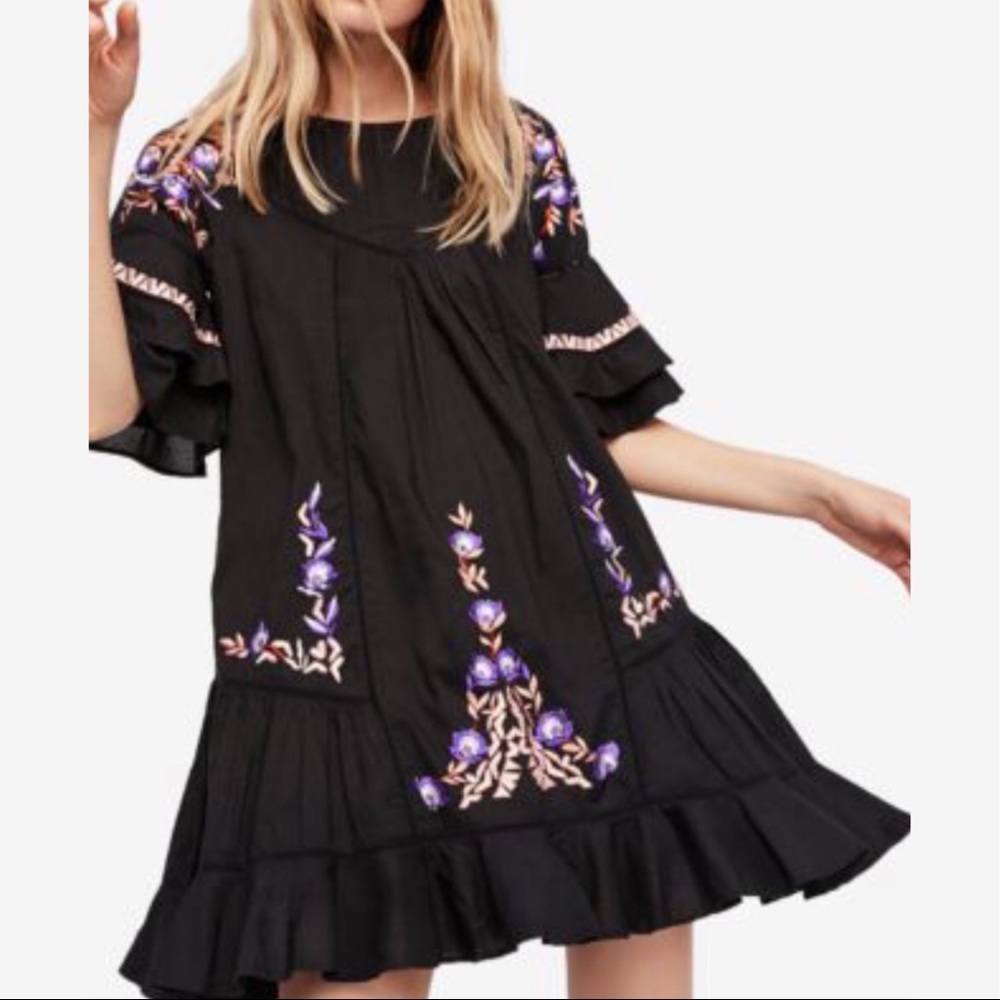 Free People Embroidered Ruffle Mini Dress